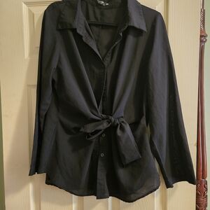 SHEIN Black Button-Down Tie Front Shirt